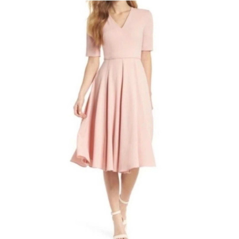 Gal Meets Glam Collection Pink V-Neck Fit and Flare Midi Dress Size 10‎